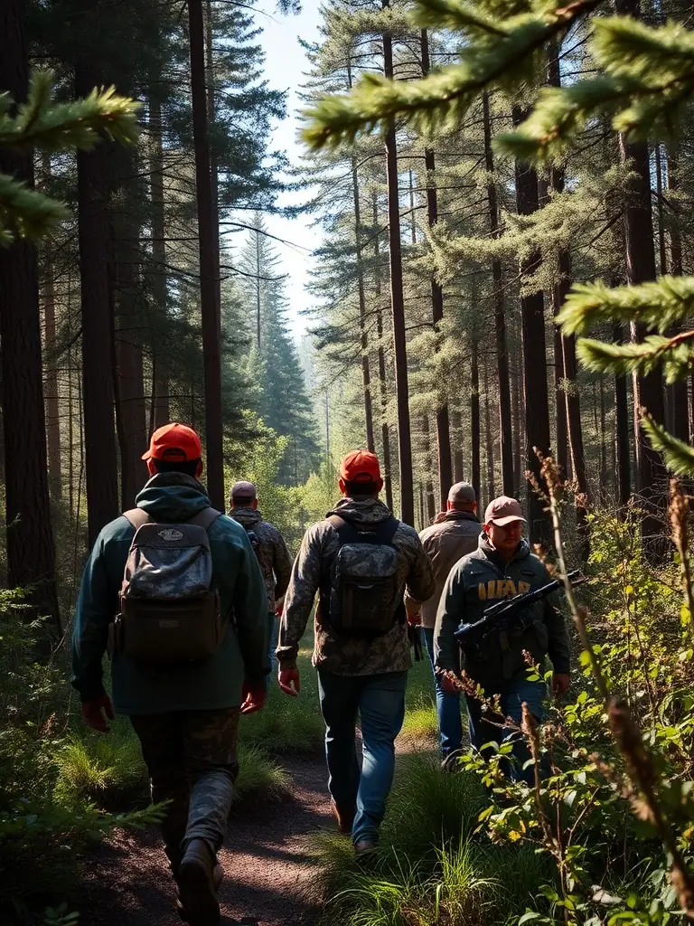 A photograph capturing ACCA DE LA DIGNE D'AMONT members conducting a wildlife survey, tracking animal populations and monitoring habitat conditions in the hunting area.